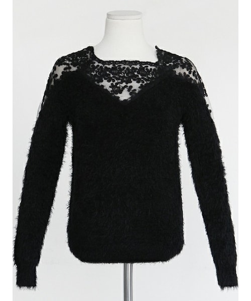 DHOLIC（ディーホリック）の「レース切替シャギーニット（ニット/セーター・レディース・グレー/ブラック/ホワイトアイボリー・FREE）」の3枚目の写真