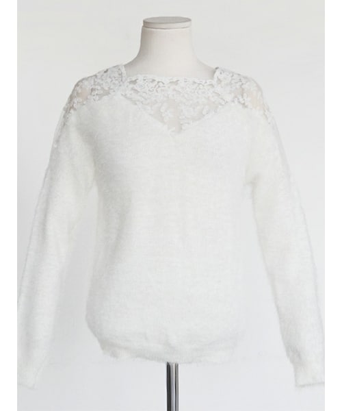 DHOLIC（ディーホリック）の「レース切替シャギーニット（ニット/セーター・レディース・グレー/ブラック/ホワイトアイボリー・FREE）」の2枚目の写真