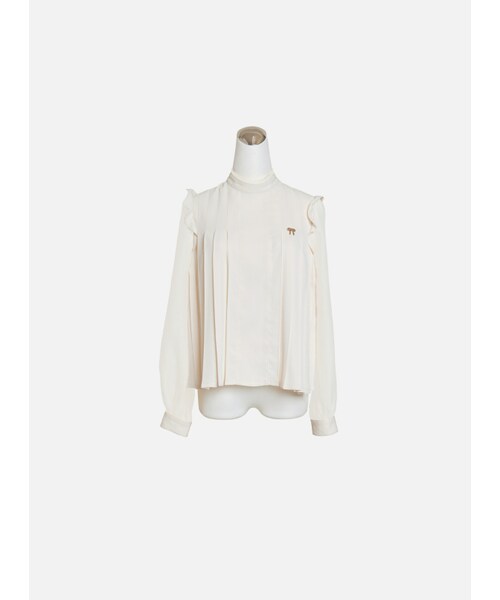 Marjorie（マージョリー）の「波光瀲豔，平塔克小立領荷葉拼接上衣（トップス・レディース・米白/淺薄荷・S/M）」の7枚目の写真