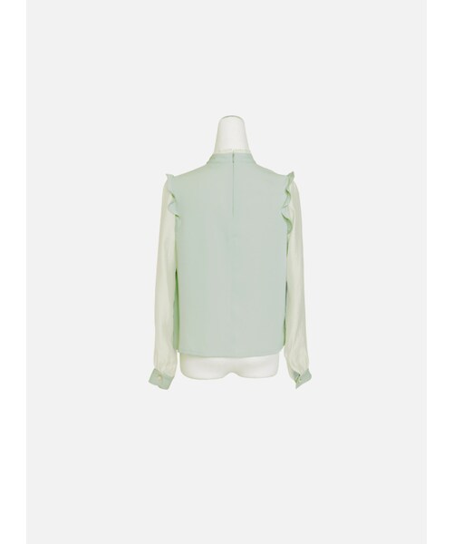 Marjorie（マージョリー）の「波光瀲豔，平塔克小立領荷葉拼接上衣（トップス・レディース・米白/淺薄荷・S/M）」の18枚目の写真