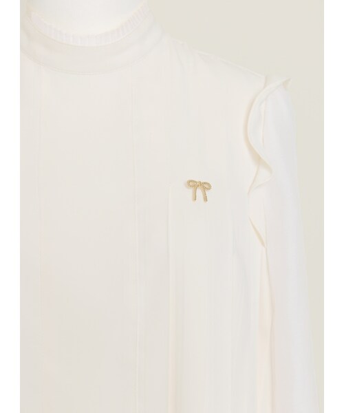 Marjorie（マージョリー）の「波光瀲豔，平塔克小立領荷葉拼接上衣（トップス・レディース・米白/淺薄荷・S/M）」の9枚目の写真