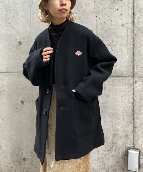 CIAOPANIC(チャオパニック)の「【DANTON/ダントン】COLLARLESS V NECK COAT(ノーカラージャケット・レディース・ベージュ/ブラック・36/38)」の1枚目の写真