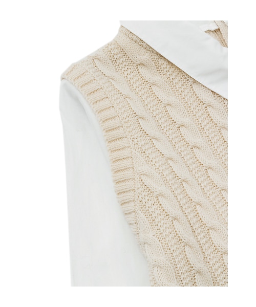 w closet（ダブルクローゼット）の「フェイクレイヤーケーブル編みニットベスト（トップス・レディース・アイボリー/ネイビー・FREE）」の7枚目の写真
