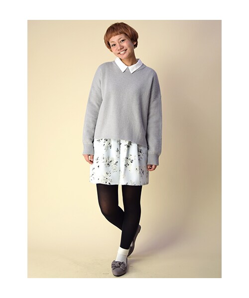 w closet(ダブルクローゼット)の「ニジュウス編みニットプルオーバー(トップス・レディース・アイボリー/アイスグレー/アイボリー×ブラック/グリーン×ネイビー・FREE)」の12枚目の写真