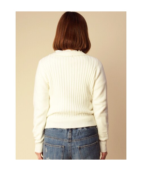 w closet(ダブルクローゼット)の「ワイドリブパール付きプルオーバー(トップス・レディース・オフホワイト/グレー/スモークピンク/ネイビー/オフホワイト×ブラック・FREE)」の8枚目の写真