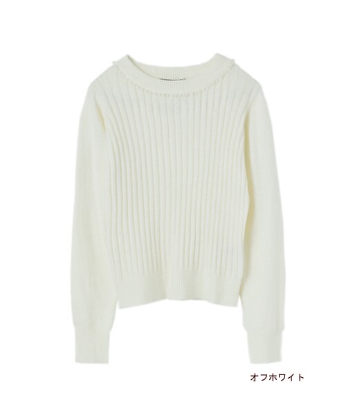 w closet(ダブルクローゼット)の「ワイドリブパール付きプルオーバー(トップス・レディース・オフホワイト/グレー/スモークピンク/ネイビー/オフホワイト×ブラック・FREE)」の2枚目の写真