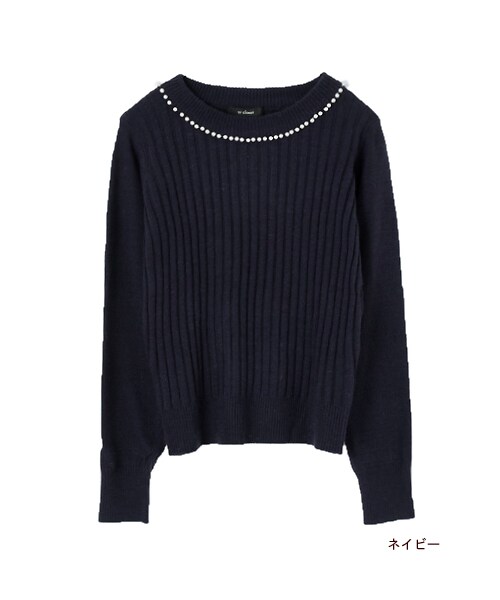 w closet(ダブルクローゼット)の「ワイドリブパール付きプルオーバー(トップス・レディース・オフホワイト/グレー/スモークピンク/ネイビー/オフホワイト×ブラック・FREE)」の5枚目の写真