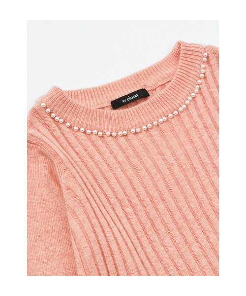 w closet(ダブルクローゼット)の「ワイドリブパール付きプルオーバー(トップス・レディース・オフホワイト/グレー/スモークピンク/ネイビー/オフホワイト×ブラック・FREE)」の9枚目の写真