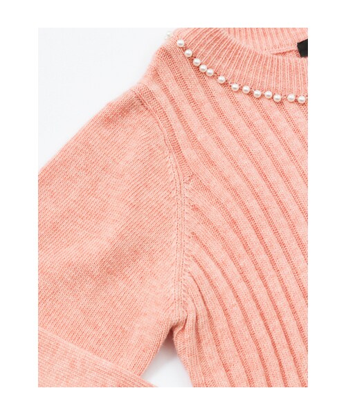 w closet(ダブルクローゼット)の「ワイドリブパール付きプルオーバー(トップス・レディース・オフホワイト/グレー/スモークピンク/ネイビー/オフホワイト×ブラック・FREE)」の12枚目の写真