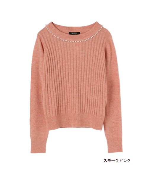 w closet(ダブルクローゼット)の「ワイドリブパール付きプルオーバー(トップス・レディース・オフホワイト/グレー/スモークピンク/ネイビー/オフホワイト×ブラック・FREE)」の4枚目の写真