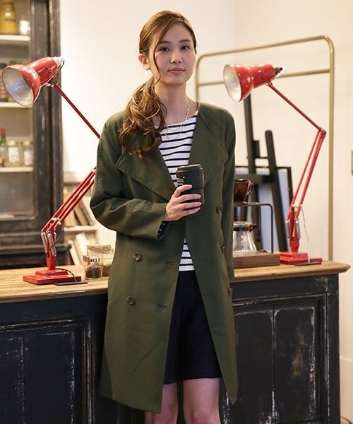 GLOBAL WORK（グローバルワーク）の「【WEB限定先行予約】ニュアンストレンチコート（ジャケット/アウター・レディース・ベージュ52/カーキ75/ネイビー88・S/Ｍ/Ｌ）」の2枚目の写真