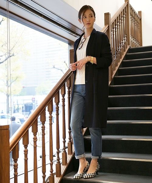 GLOBAL WORK（グローバルワーク）の「【WEB限定先行予約】ＭＩＸロングジャケット（ジャケット/アウター・レディース・MIXグレー18/ネイビー88・Ｍ/Ｌ）」の3枚目の写真