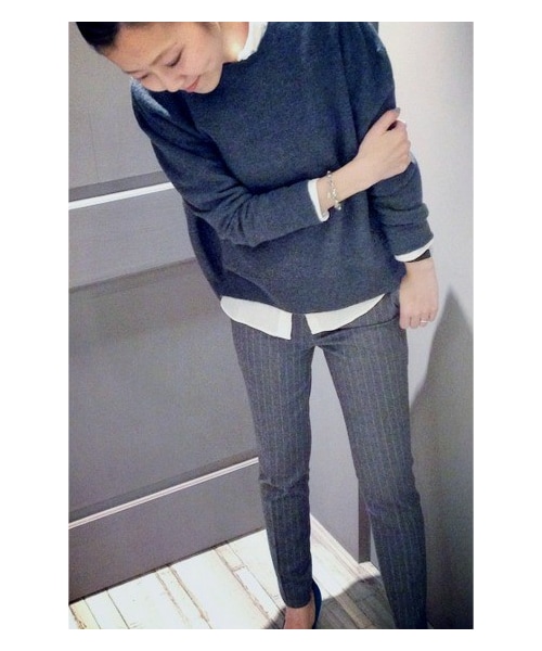 plage プラージュ 裾リブ ピンストライプ パンツ ジョガーパンツ イージーパンツ グレー 34 STRIPE スラックス（スラックス）｜Plage（プラージュ）の通販