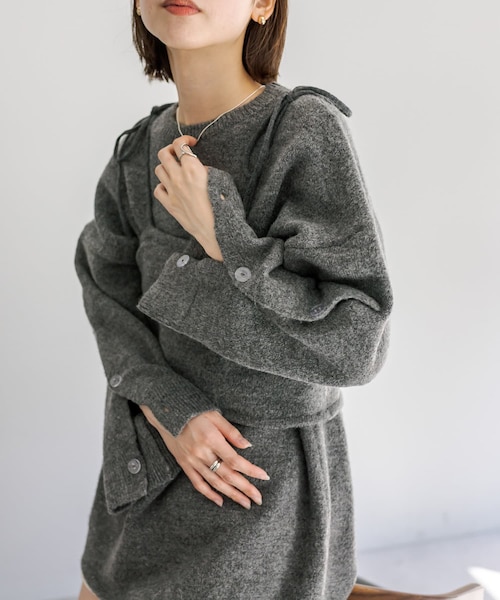 mystic（ミスティック）の「【SETアイテム】ビスチェ付ニット（ニット/セーター・レディース・オフホワイト/ピンク/チャコールグレー・F）」の2枚目の写真