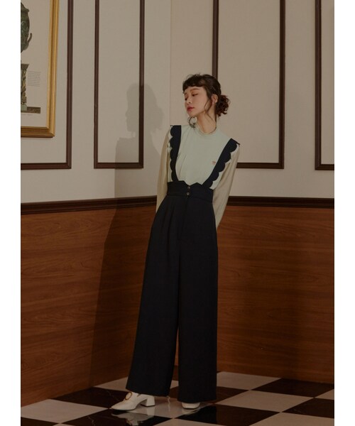 Marjorie（マージョリー）の「和平之丘，花瓣造型修身腰封吊帶褲（パンツ・レディース・卡其/深藍・XS/S/M）」の12枚目の写真