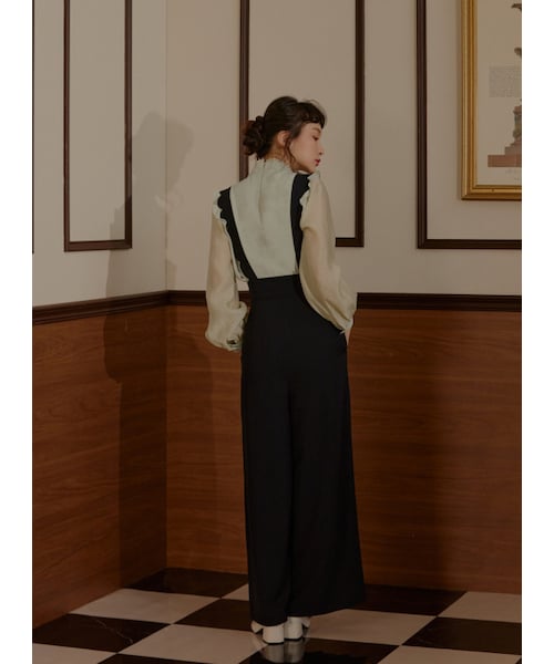 Marjorie（マージョリー）の「和平之丘，花瓣造型修身腰封吊帶褲（パンツ・レディース・卡其/深藍・XS/S/M）」の16枚目の写真