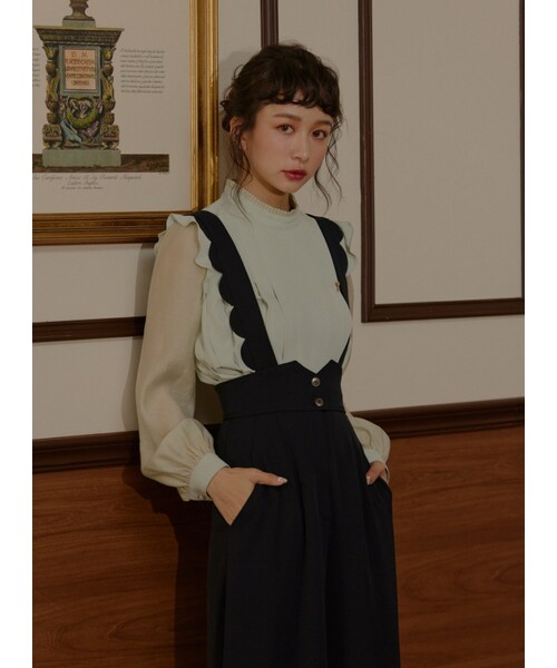 Marjorie（マージョリー）の「和平之丘，花瓣造型修身腰封吊帶褲（パンツ・レディース・卡其/深藍・XS/S/M）」の13枚目の写真