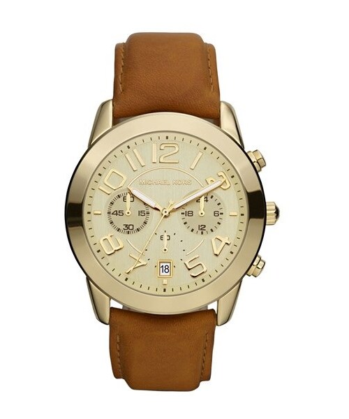 MICHAEL KORS（マイケルコース）の「MICHAEL Michael Kors Michael Kors Chronograph Leather Strap Watch, 41mm（アナログ腕時計・レディース・Gold/ Brown）」の4枚目の写真