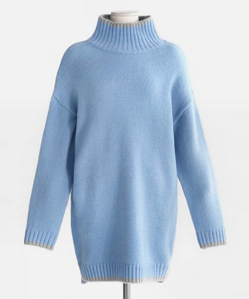 DHOLIC（ディーホリック）の「配色ポイントハイネックワンピース（ワンピース・レディース・アイボリー/スカイブルー/ピンク/ブラック/グレー・free）」の4枚目の写真