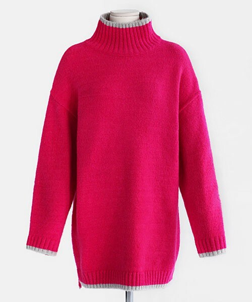 DHOLIC（ディーホリック）の「配色ポイントハイネックワンピース（ワンピース・レディース・アイボリー/スカイブルー/ピンク/ブラック/グレー・free）」の5枚目の写真