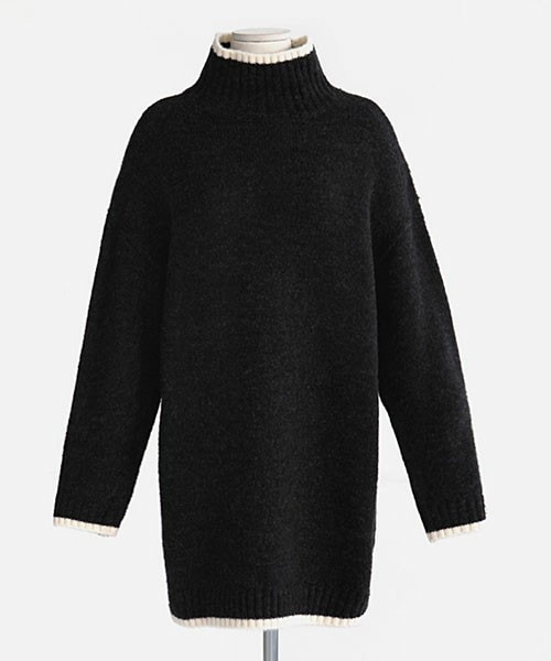 DHOLIC（ディーホリック）の「配色ポイントハイネックワンピース（ワンピース・レディース・アイボリー/スカイブルー/ピンク/ブラック/グレー・free）」の2枚目の写真