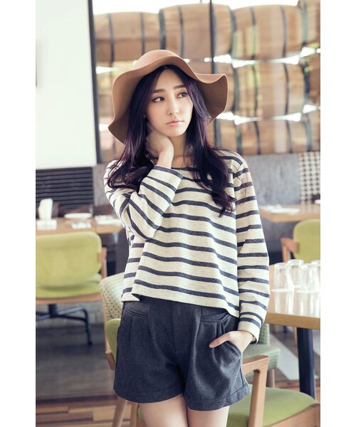 ORENDA（オレンダ）の「混色條紋好搭厚實上衣（トップス・レディース・粉色/藍/灰・F）」の14枚目の写真