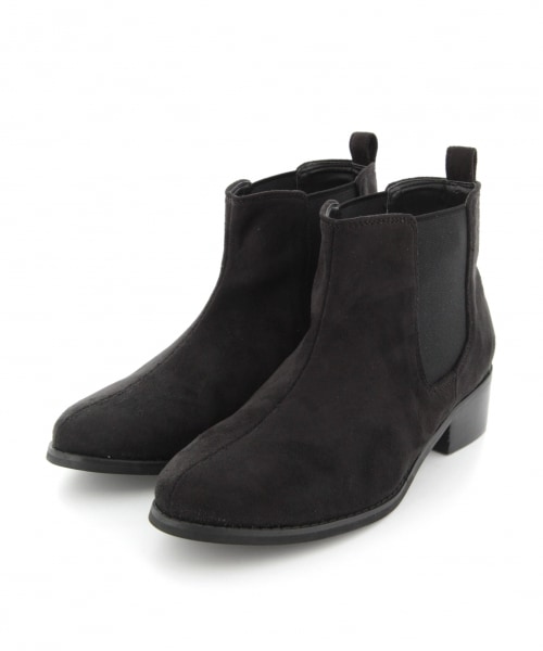 LOWRYS FARM(ローリーズファーム)の「サイドゴアショートブーツ2/mikoa(シューズ・ブラック×スウェード/ブラック×スムース/キャメル・M/L)」の1枚目の写真