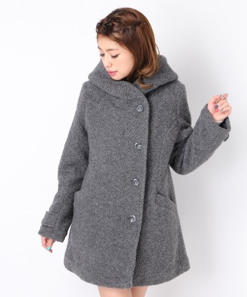 Heather（ヘザー）の「スライバーフードコート（ジャケット/アウター・レディース・ブラック/チャコールグレー・ＦＲＥＥ）」の3枚目の写真