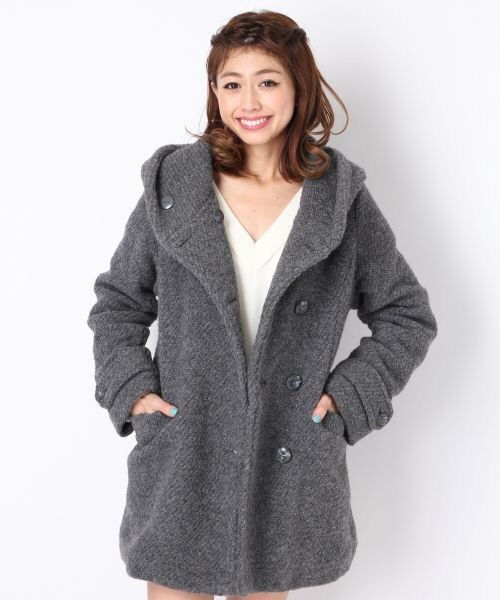 Heather（ヘザー）の「スライバーフードコート（ジャケット/アウター・レディース・ブラック/チャコールグレー・ＦＲＥＥ）」の2枚目の写真