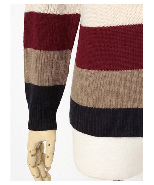 SEVENDAYS=SUNDAY（セブンデイズサンデイ）の「Men's マルチボーダー クルーネックプルオーバー（ニット・セーター・メンズ・グリーン・S/M/L）」の6枚目の写真