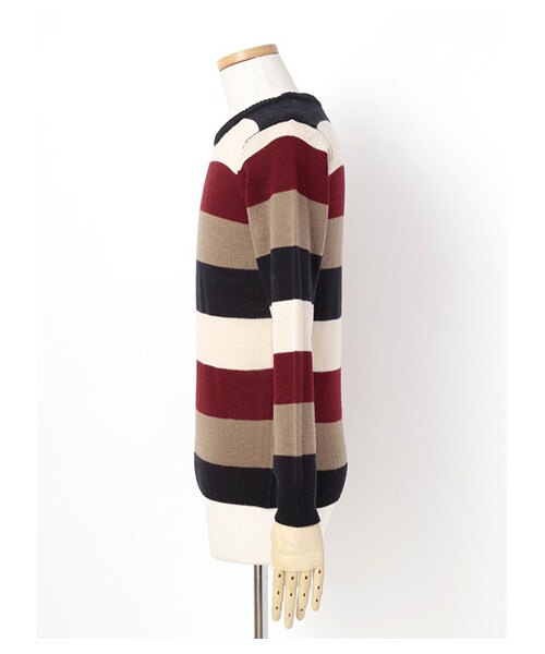 SEVENDAYS=SUNDAY（セブンデイズサンデイ）の「Men's マルチボーダー クルーネックプルオーバー（ニット・セーター・メンズ・グリーン・S/M/L）」の3枚目の写真