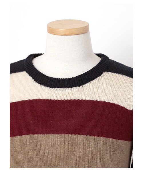 SEVENDAYS=SUNDAY（セブンデイズサンデイ）の「Men's マルチボーダー クルーネックプルオーバー（ニット・セーター・メンズ・グリーン・S/M/L）」の5枚目の写真