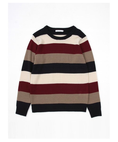 SEVENDAYS=SUNDAY（セブンデイズサンデイ）の「Men's マルチボーダー クルーネックプルオーバー（ニット・セーター・メンズ・グリーン・S/M/L）」の2枚目の写真