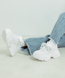 OLIVE des OLIVE | 【S/M/Lサイズ展開】リボン厚底スニーカー　ホワイト/ブラック(スニーカー)