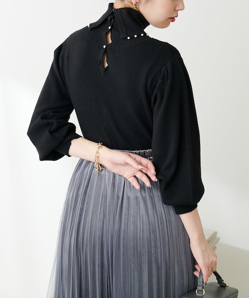 natural couture（ナチュラルクチュール）の「WEB限定/osono衿にもなる2WAYパールタートル（ニット/セーター・レディース・オフホワイト/ベージュ/ブルー/ブラウン/ブラック・FREE）」の3枚目の写真