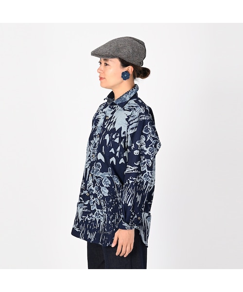 極美品✨45R YAMALOHAプリントのチロルブラウス インディゴ