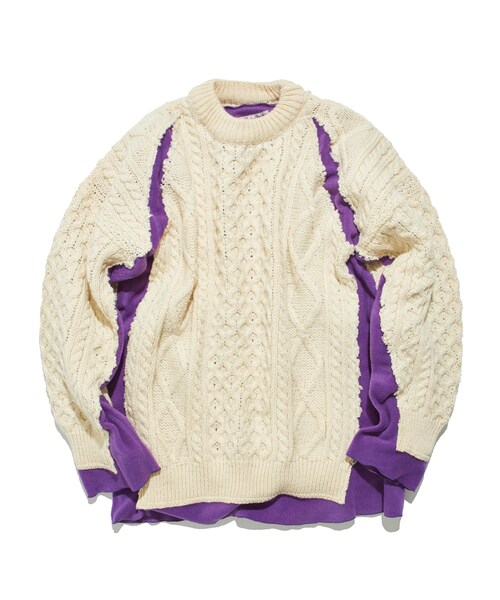 Needles（ニードルス）の「Fisherman Sweater -> Covered Sweater（ニット/セーター・メンズ・O.WHT/PPL・S/M/L）」の3枚目の写真