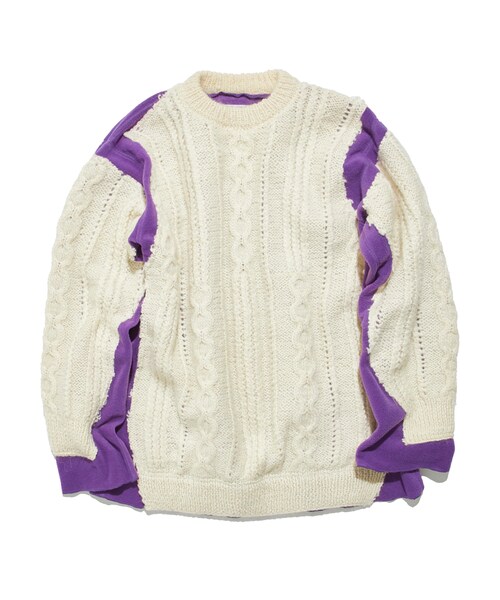 Needles（ニードルス）の「Fisherman Sweater -> Covered Sweater（ニット/セーター・メンズ・O.WHT/PPL・S/M/L）」の4枚目の写真