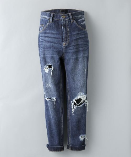 JEANASIS(ジーナシス)の「USEDクラッシュデニム(パンツ・レディース・ライトインディゴブルー/インディゴブルー・S/M)」の2枚目の写真