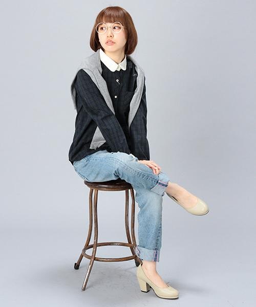 DOUBLE NAME（ダブルネーム）の「【木村ミサちゃん着用】チェック柄クレリックシャツ（トップス・レディース・オフシロ/柄A/柄B・FREE）」の8枚目の写真