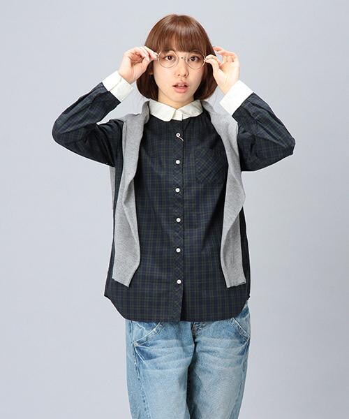 DOUBLE NAME（ダブルネーム）の「【木村ミサちゃん着用】チェック柄クレリックシャツ（トップス・レディース・オフシロ/柄A/柄B・FREE）」の2枚目の写真