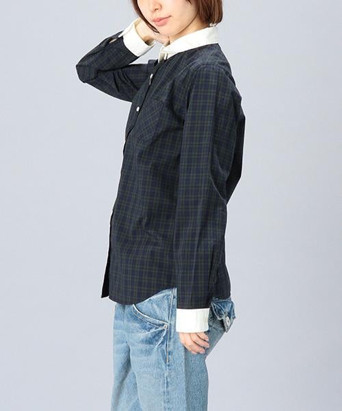 DOUBLE NAME（ダブルネーム）の「【木村ミサちゃん着用】チェック柄クレリックシャツ（トップス・レディース・オフシロ/柄A/柄B・FREE）」の4枚目の写真