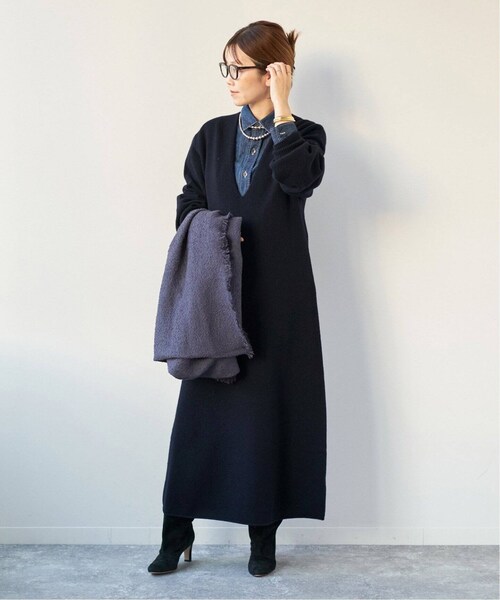 plage（プラージュ）の「カシミヤコン フカVニットロングワンピース