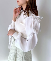 OLIVE des OLIVE | 袖異素材くしゅっとりリボンニット(ニット/セーター)