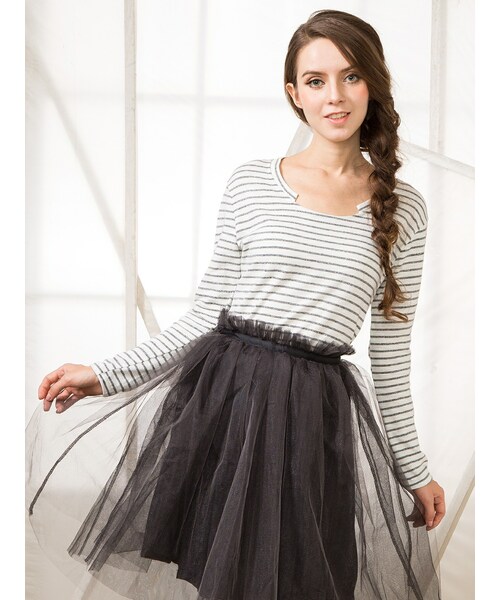 Shalexの「Shalex Striped Top(Tシャツ/カットソー・レディース・Grey・Free Size)」の1枚目の写真