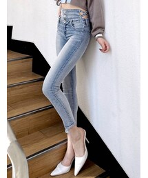 GYDA | H/Wサイドクロスデザイン スキニーデニムパンツ(デニムパンツ)