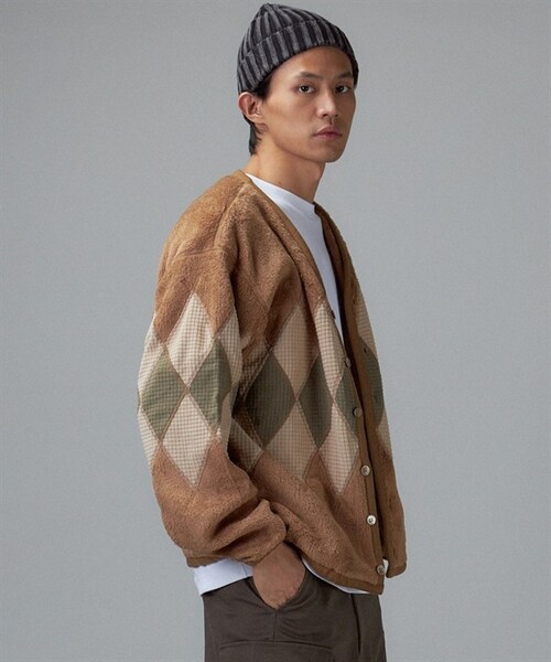 BURLAP OUTFITTER（バーラップアウトフィッター）の「Burlap Outfitter 菱格刷毛開襟衫（その他・メンズ・泥棕色/苔綠色・泥棕色/苔綠色）」の4枚目の写真