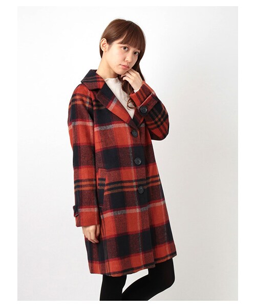 ehka sopo（エヘカソポ）の「チェックシャギーロングコート 1300991-42-13-11（コート　・レディース・グリーン/ネイビー・M）」の2枚目の写真