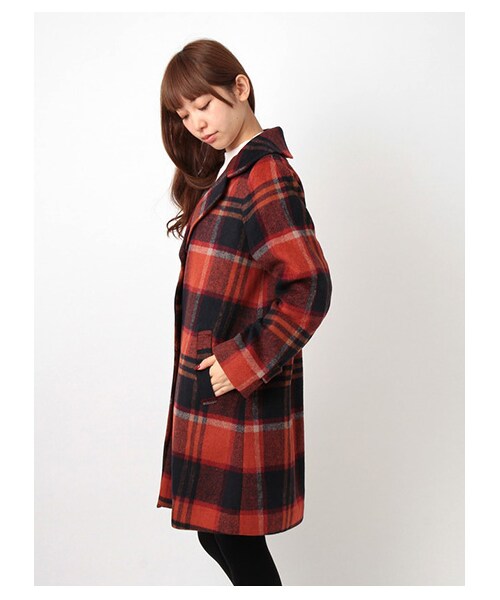 ehka sopo（エヘカソポ）の「チェックシャギーロングコート 1300991-42-13-11（コート　・レディース・グリーン/ネイビー・M）」の4枚目の写真