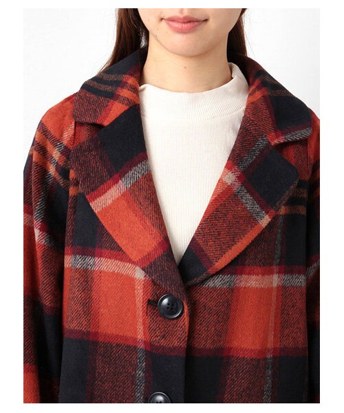 ehka sopo（エヘカソポ）の「チェックシャギーロングコート 1300991-42-13-11（コート　・レディース・グリーン/ネイビー・M）」の6枚目の写真